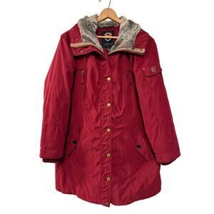 NEW! 1 Madison Expedition 1X Fur Trim Jacket $289 Hood Coat Long Burgundy Red XL